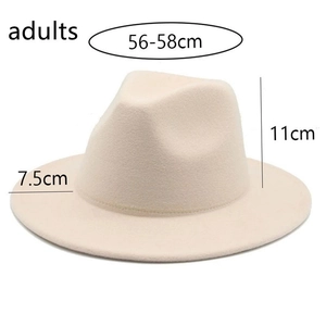Detailed view of beige wool fedora hat for adults with 56-58cm head circumference size