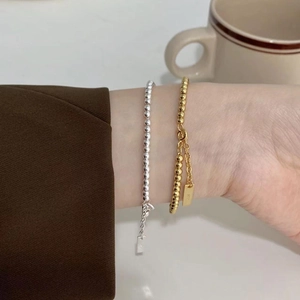 925 Sterling Silver Round Bead Bracelet Minimalist French Style 18K Gold Plated Jewelry For Women Daily Wear Adjustable