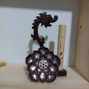 Antique lotus incense burner with dragon carving and bamboo tube for home decor