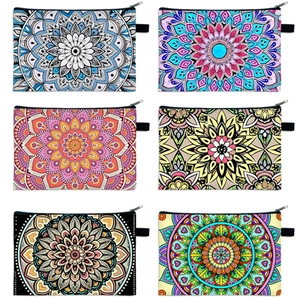 Mandala pattern makeup bags set with zipper closure shown in a 2x3 grid layout