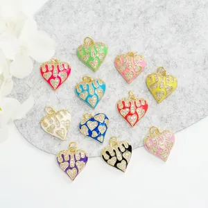 11-piece 18K gold plated heart charms set with colorful enamel and pavé zircons