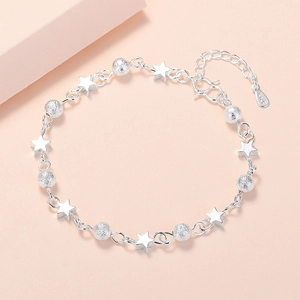 Planet Star Charm Bracelet Frosted Beads Copper Silver Plated Korean Style Jewelry For Women Students