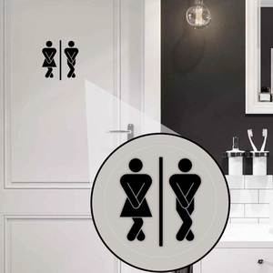 Funny cartoon male and female restroom door sticker made of matte waterproof PVC