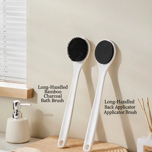Long Handle Bath Brush Back Scrubber Bamboo Charcoal Fiber Soft Bristles Body Cleaning Tool Lotion Applicator For Back