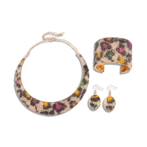 Set gioielli 4 pezzi chic in resina leopardata con pietre colorate e finitura dorata