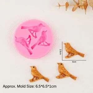 Pink 3-cavity bird silicone mold for DIY cake decorating and chocolate fondant making