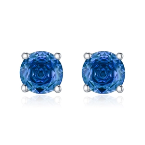 Elegant royal blue S925 sterling silver round stud earrings with a 4-prong setting