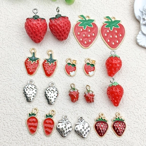 Assorted strawberry pendants made of alloy and resin for DIY jewelry making