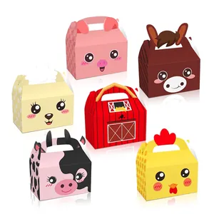 Cartoon farm animal party favor boxes set with sheep pig cow and horse designs