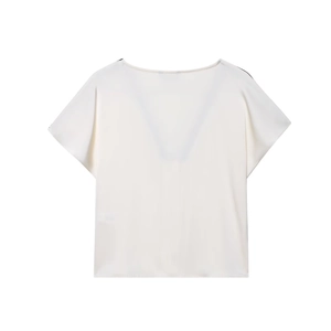 Damen Set mit V-Ausschnitt, Spitzen-Kurzarm-T-Shirt und Shorts aus weißer Seide