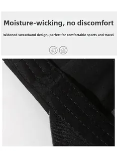 Detail of wide moisture-wicking sweatband inside black vintage embroidered baseball cap