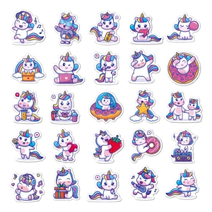 Set of 25 colorful cartoon unicorn waterproof stickers for kids stationery and crafts