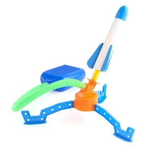 Kid's air power stomp rocket launcher set with colorful foam rockets for outdoor play