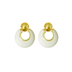 French luxury gold and white round hoop earrings with minimalist geometric design for women