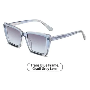 Square oversized sunglasses with transparent blue frame and gradient gray lenses for men