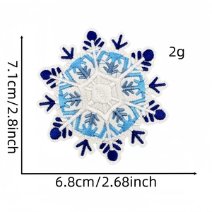 Detailed blue snowflake embroidery patch measuring 7.1cm x 6.8cm for DIY clothing decor
