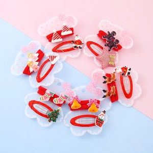 Christmas Hair Accessories For Girls Santa Claus Reindeer Snowman Hair Clips Elastic Hair Ties Cute Xmas Gift For Kids