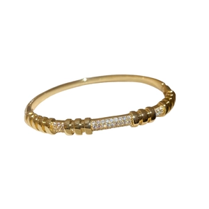 18K gold plated bangle with rivet design and paved cubic zirconia crystals