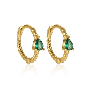 Elegant gold twisted hoop earrings with pear-cut emerald cubic zirconia stones in S925 silver