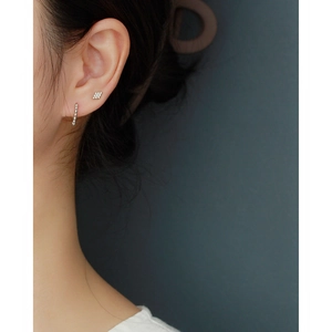 Minimalist 925 sterling silver stud earrings set on female ear for a stylish look