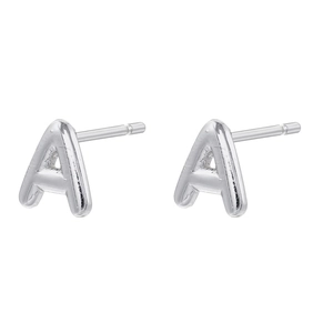Minimalist silver-plated letter A stud earrings with high-polish metallic finish for women