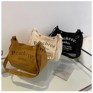 Women Canvas Shoulder Bag Large Capacity Letter Print Adjustable Strap Casual Crossbody Handbag Minimalist Retro