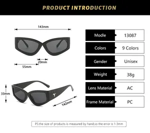 Detailed size chart for Y2K cat-eye sunglasses with star decor and dimensions