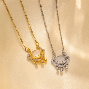 Titanium Steel Ruyi Peace Lock Necklace For Women White Stone Rhinestone Auspicious Cloud Clavicle Chain Jewelry Gift