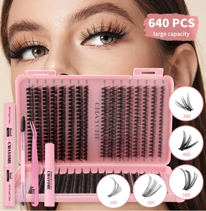 Complete 640-piece DIY eyelash cluster kit with bond, seal, and professional tools