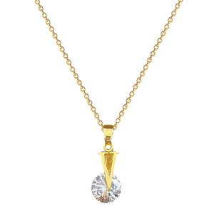 Elegant gold plated titanium V-shape necklace with sparkling round zircon pendant