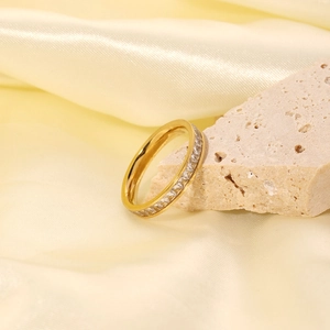 Eternity Ring Stainless Steel 18K Gold Plated Square Cubic Zirconia Minimalist Fashion Finger Jewelry For Women