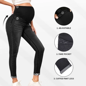 Adjustable high waist skinny maternity jeans in dark grey with stylish rolled cuffs