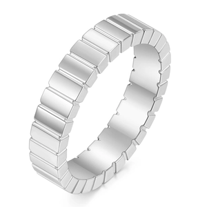 Minimalist 4mm silver stainless steel ring with modern geometric vertical stripe texture