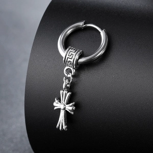 Stainless Steel Cross Hoop Earrings Vintage Punk Gothic Style Skull Heart Pendant Jewelry Accessories For Men Women