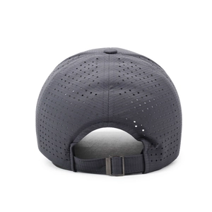 Men's dark grey breathable baseball cap with laser-cut holes and adjustable metal buckle