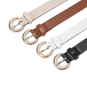 Elegant women's waist belts with rhinestone-encrusted gold buckles in four colors