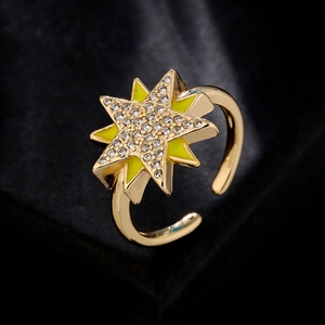 Star Adjustable Open Ring Copper 18K Gold Plated Zircon Enamel Geometric Jewelry For Women