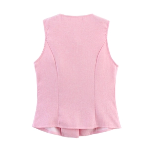 Rückansicht einer rosa Tweed-Weste mit taillierten Prinzessnähten und Saumstruktur