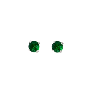 Minimalist pair of green round zircon stud earrings with silver four-prong setting