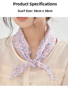 Floral cotton linen neck scarf measuring 58cm x 58cm worn on the neck as a stylish accessory
