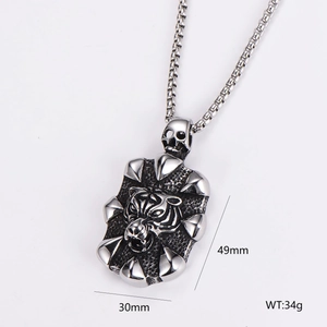 Retro stainless steel necklace with tiger head and skull shield pendant for men