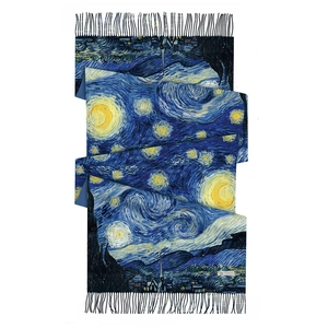 Van Gogh Starry Night print cashmere-feel shawl with tassels for winter fashion