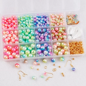 DIY jewelry making kit with gradient pearls, charms and colorful beads in a 18-grid box