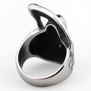 Gothic punk grim reaper stainless steel ring with polished finish and black accents