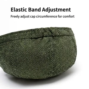 Classic herringbone newsboy cap with elastic adjustment for custom fit and comfort