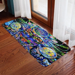 Psychedelic Art Floor Mat Flannel Absorbent Anti-Slip Doormat For Living Room Bedroom Kitchen Decor Rectangular Runner