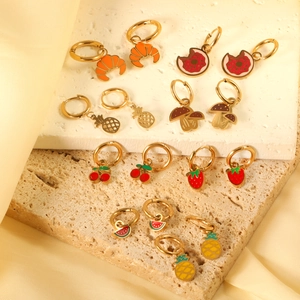 Fruit Food Pendant Hoop Earrings Stainless Steel Antiallergic Enamel Fashion Jewelry For Women Girls