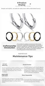 Polished stainless steel hoop earrings in silver, gold, and black colors for daily wear