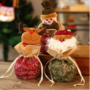 Christmas plush Santa snowman reindeer burlap gift bags candy packaging holiday decor details