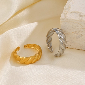 Irregular Geometric Croissant Twisted Ring Stainless Steel Gold Plated Adjustable Fashion Minimalist Jewelry For Women